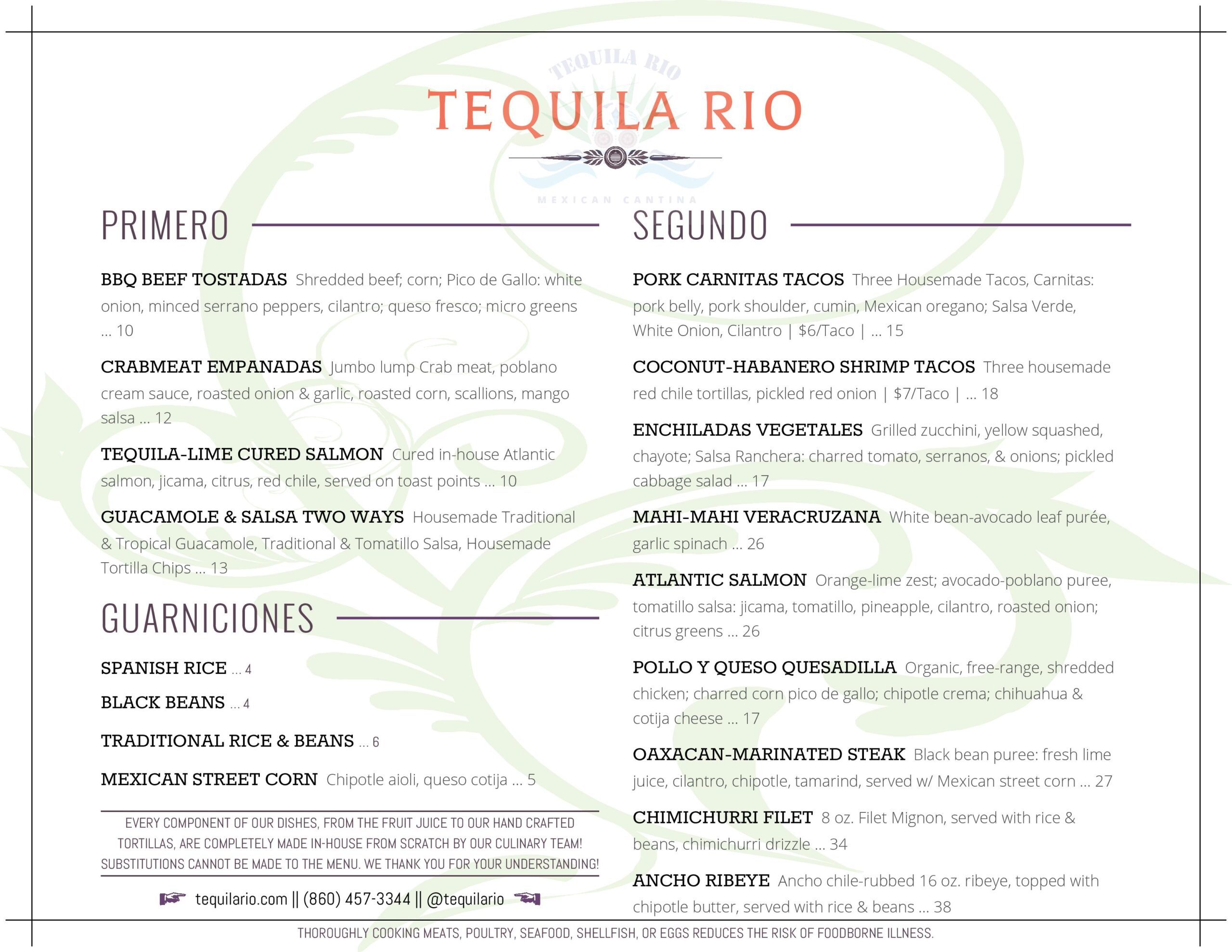 Tequila Rio Menu Tequila Rio